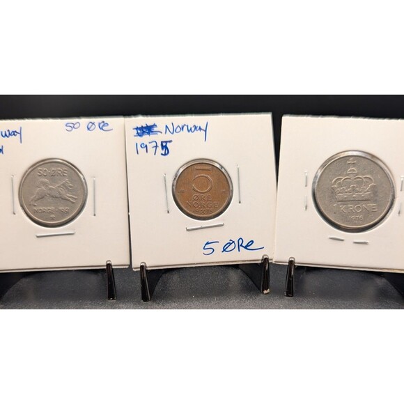 Other - 3‑Coin Bundle – Norway 1961 50 Øre, 1974 5 Øre & 1976 1 Krone